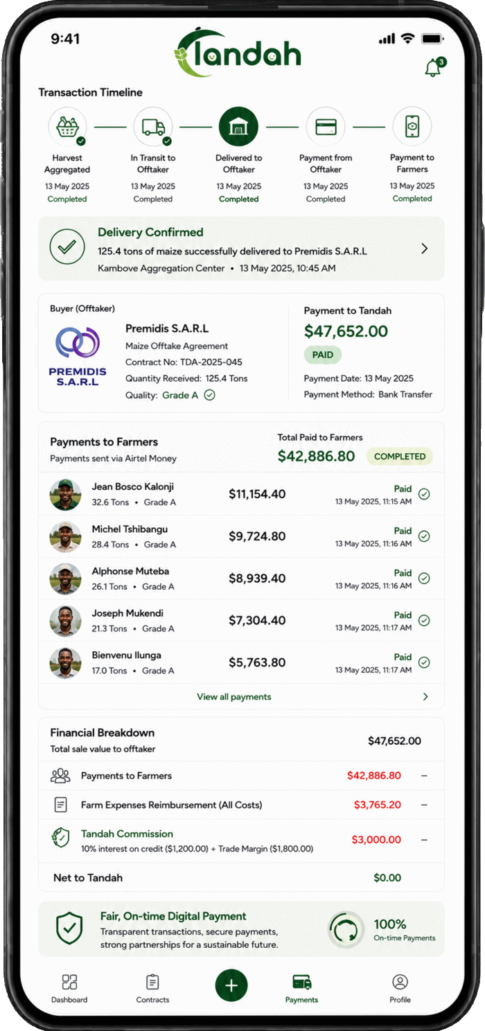 Tandah app — Connect to buyers & pay farmers