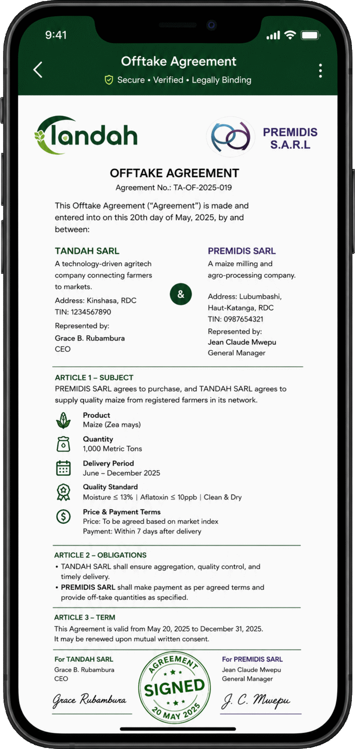 Tandah app — Agree offtake with buyers