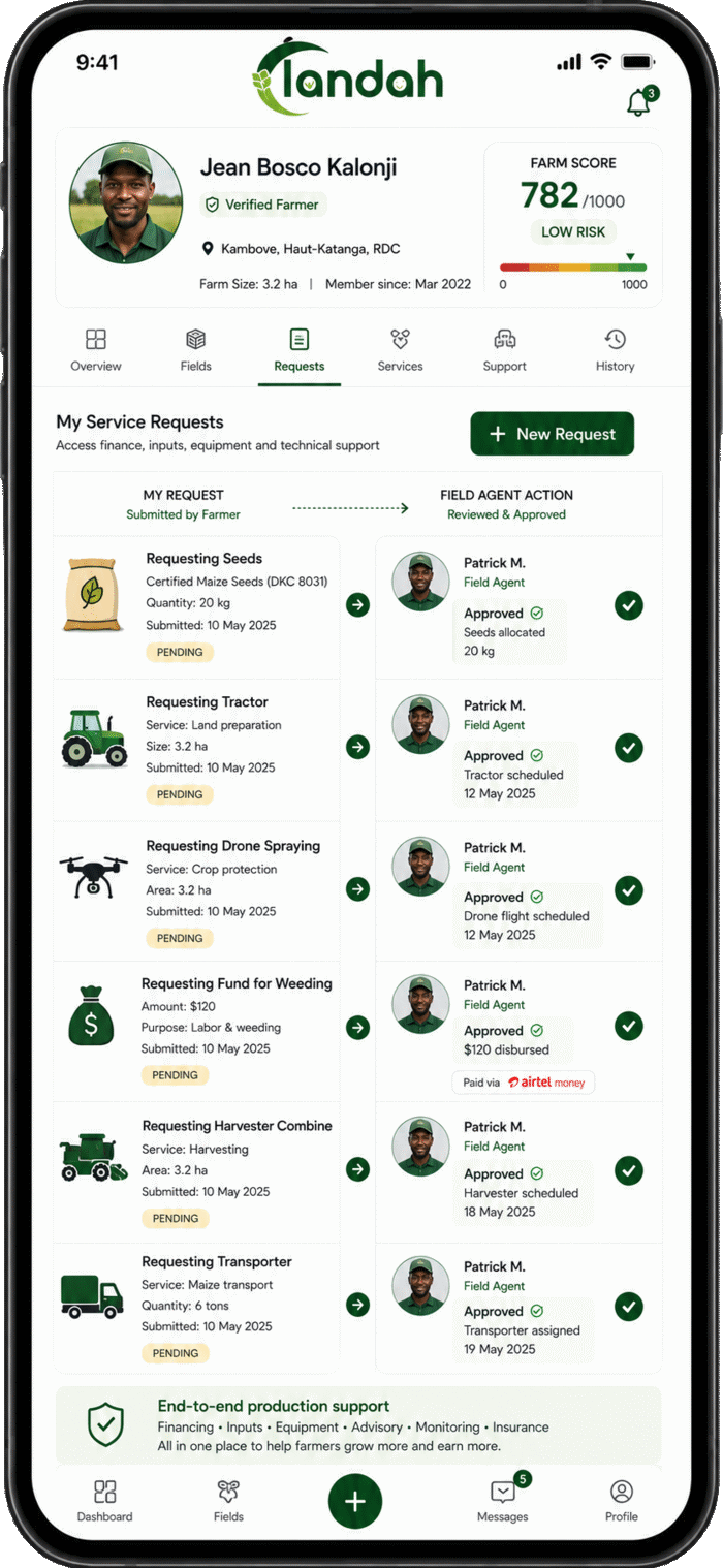 Tandah app — Finance, inputs & technical support